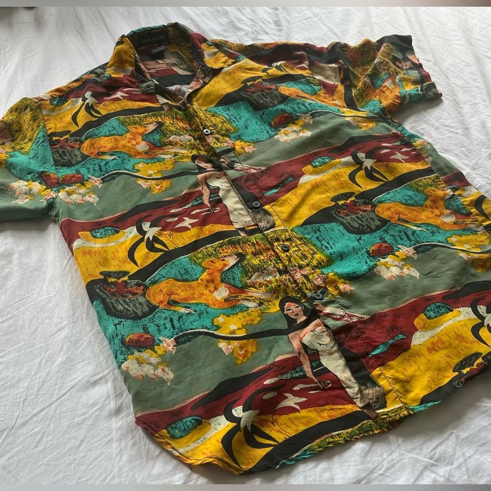 Vintage Silk Button Down Shirt Men